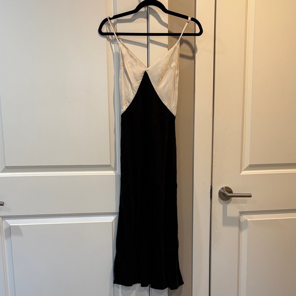 Elegant Black and White Spaghetti Strap Dress